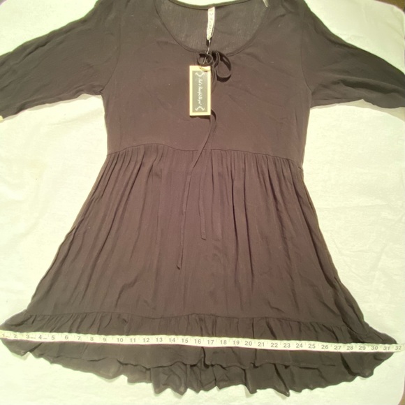 R n B NWT Black Baby Doll Peasant Boho Dress Bell Sleeves Crochet, Size M - Picture 10 of 15